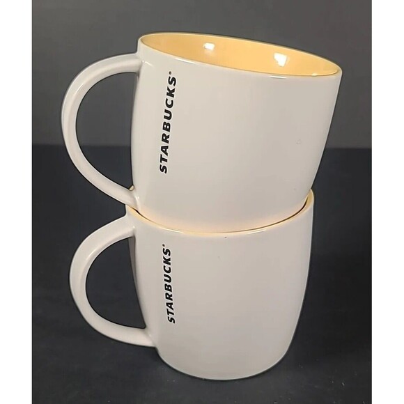 2011 White Yellow Starbucks Coffee Tea Mug Cup New Bone China 16 OZ Set Of 2 - Picture 6 of 11